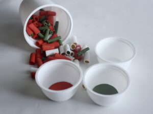 Colored pasta for color sorting activity with Chobani yogurt cups